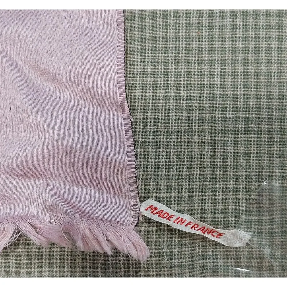 Vntg Soft Pink Gray Reversible Cupid Hearts Valentine Silk Scarf France 42x12